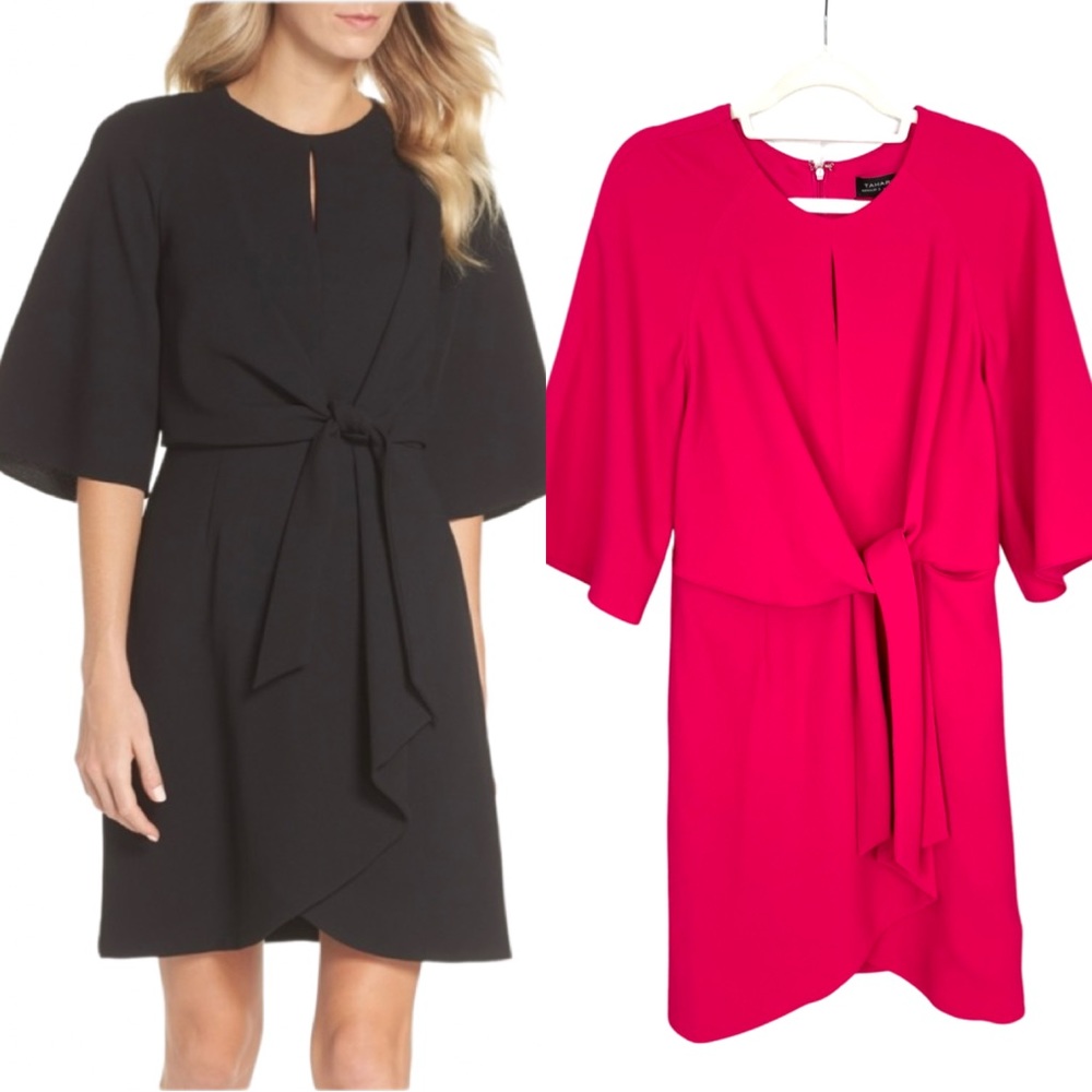 Tahari Tie front crepe dress
